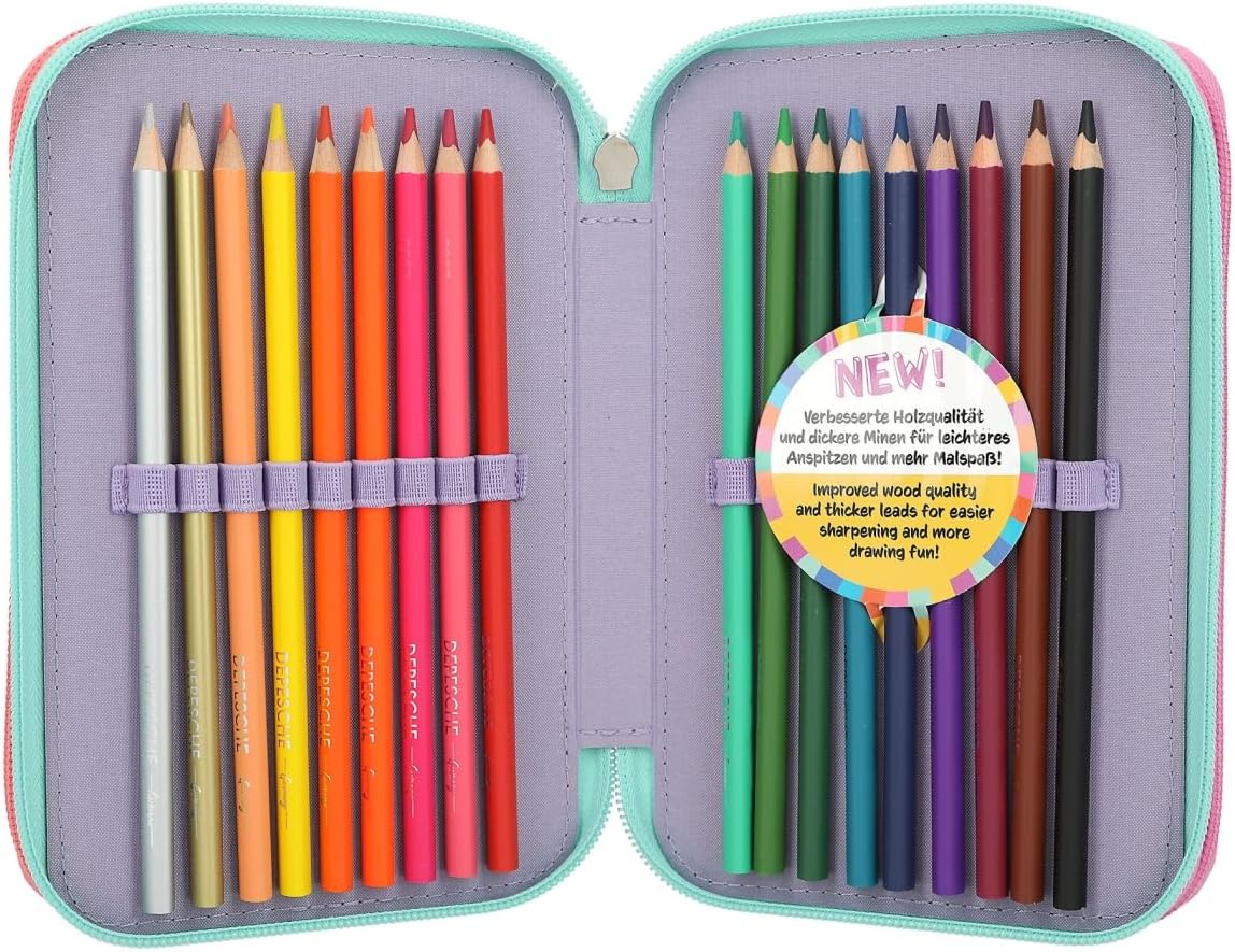 Depesche 12591 TOPModel Snap Shots-Filled 3-Compartment Cute Embroidery Details, case with Coloured Pencils, Ruler, Scissors and Much More, Multicoloured