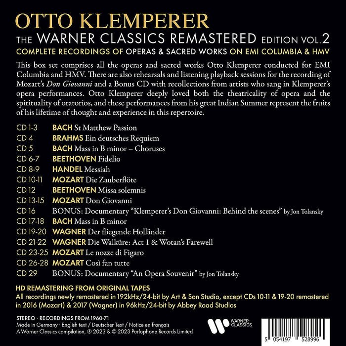 Otto Klemperer: The Warner Classics Remastered Edition: Complete Recordings of Operas & Sacred Works On EMI Columbia &... - Volume 2