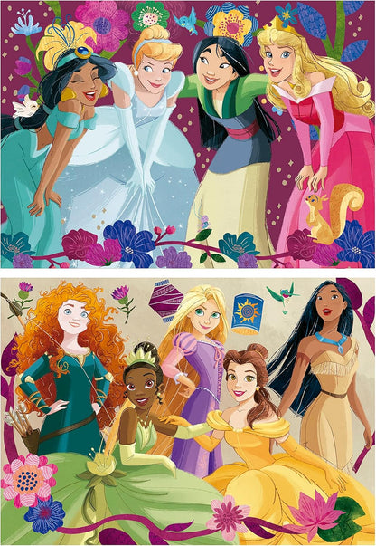 Educa - Disney Princess, 2 x 48 Teile Puzzle-Set für Kinder ab 4 Jahren, Prinzessinnen, Rapunzel, Mulan, Belle, Pocahontas (19675