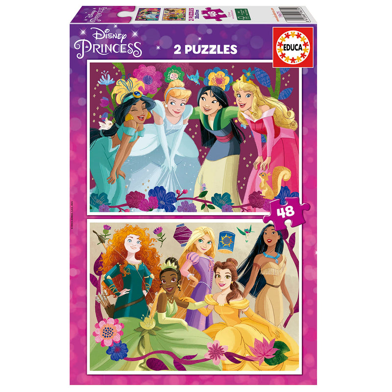 Educa - Disney Princess, 2 x 48 Teile Puzzle-Set für Kinder ab 4 Jahren, Prinzessinnen, Rapunzel, Mulan, Belle, Pocahontas (19675