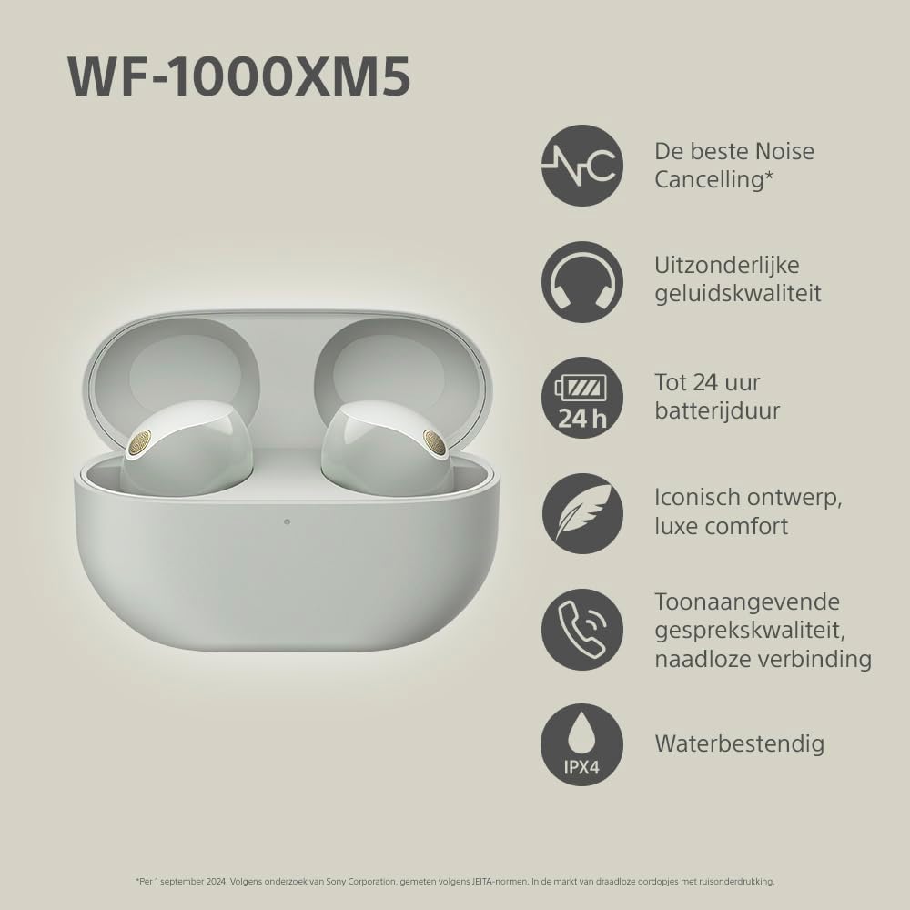 Sony WF-1000XM5 Wireless Noise Cancelling Earbuds, Bluetooth, In-Ear Headphones with Microphone, Up to 24 hours battery life and Quick Charge, IPX4 rating, Works with iOS & Android