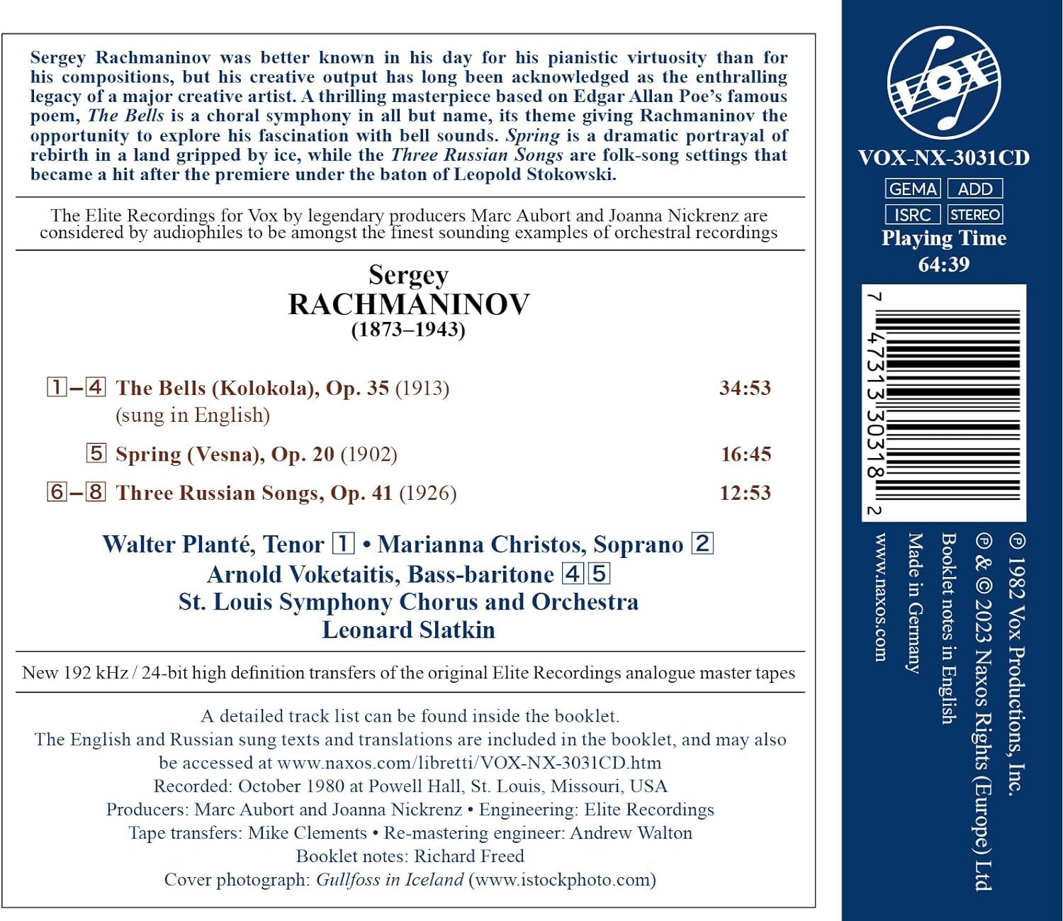 Rachmaninov: The Bells/Spring/Three Russian Songs