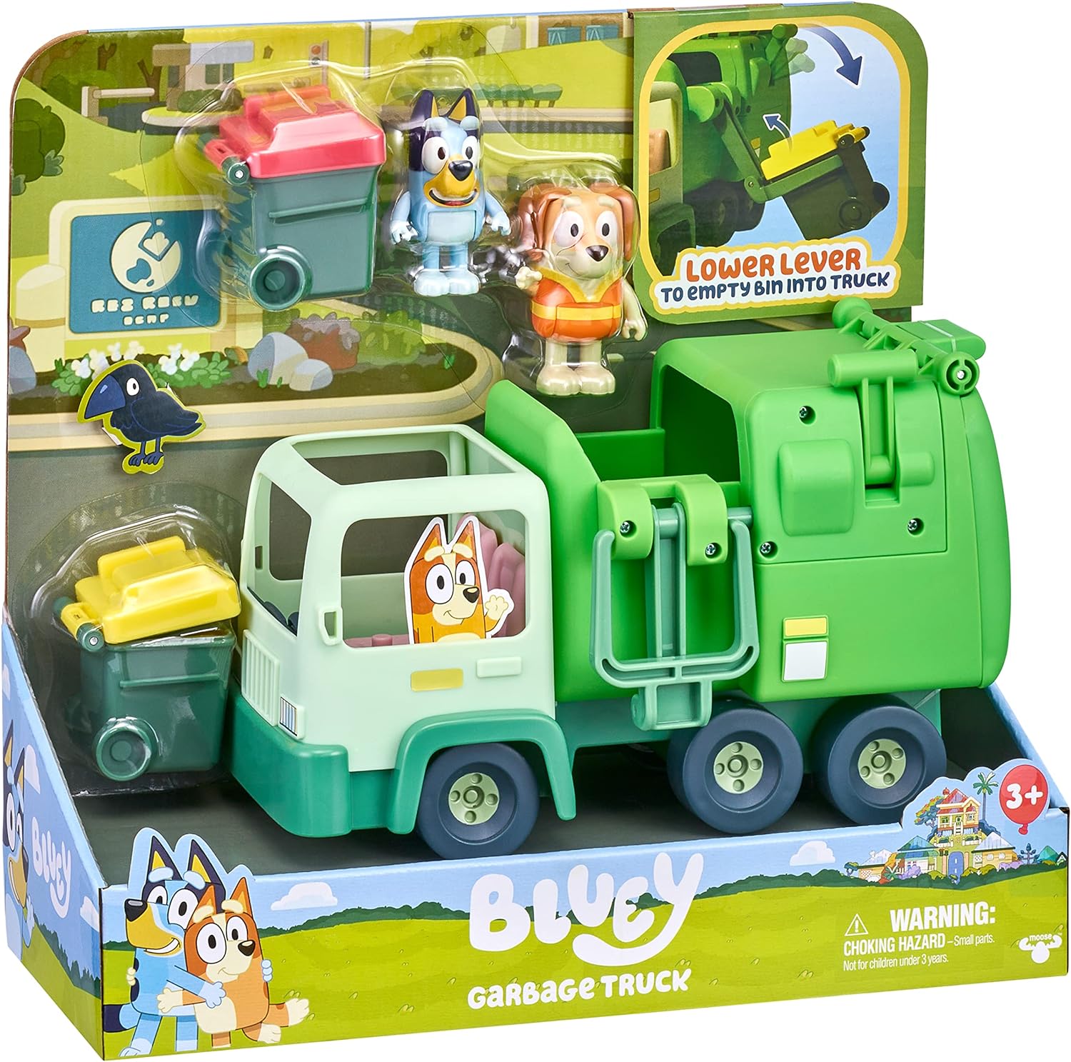 Bluey Garbage Truck Vehicle Playset With Two 2.5"-3" Official Collectable Character Action Figures With The Bin Man And 2 Rubbish Bin Accessories