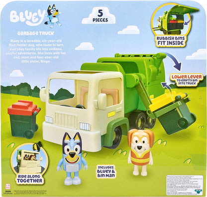 Bluey Garbage Truck Vehicle Playset With Two 2.5"-3" Official Collectable Character Action Figures With The Bin Man And 2 Rubbish Bin Accessories
