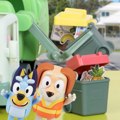 Bluey Garbage Truck Vehicle Playset With Two 2.5"-3" Official Collectable Character Action Figures With The Bin Man And 2 Rubbish Bin Accessories