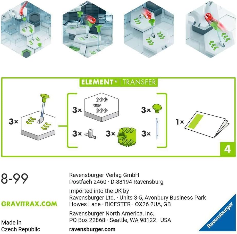 Ravensburger - GraviTrax Transfer, Expansión para Pista de Canicas, Juego Innovador y Educativo STEM, para Niños de 8+ Años y Adultos, Compatible con GraviTrax Starter Set, 4 Piezas