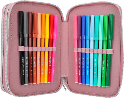 Depesche 12527 TOPModel Glitter Queen - Gevulde 3-vaks etui met drukknoopvak van glitterstof, etui met kleurpotloden, liniaal, schaar etc.