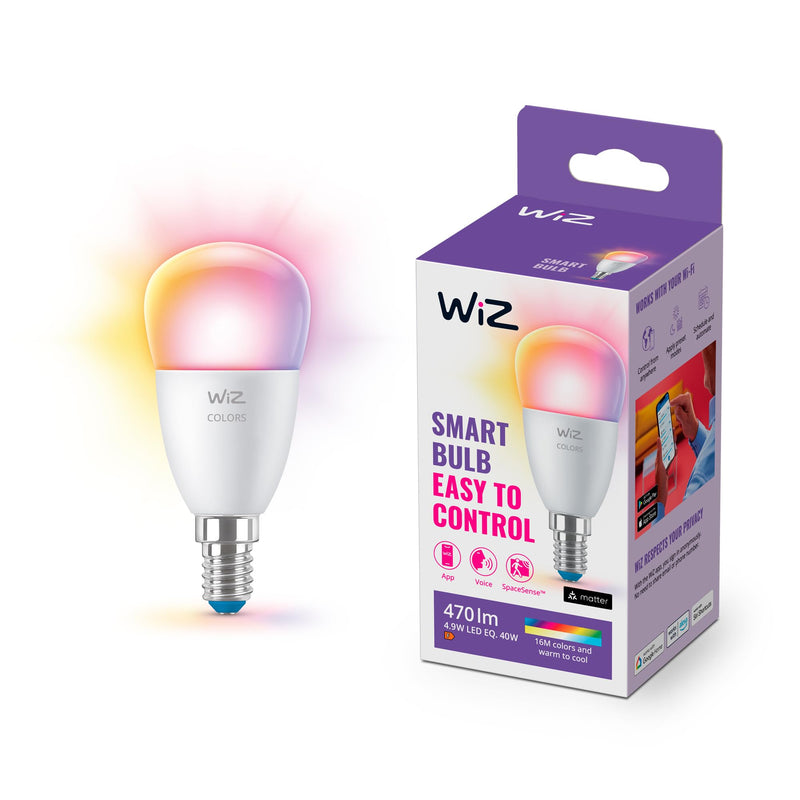 WiZ Colour  Smart Connected WiFi Lustre Light Bulb P45. 40W App Control for Home Indoor Lighting, Livingroom, Bedroom., White