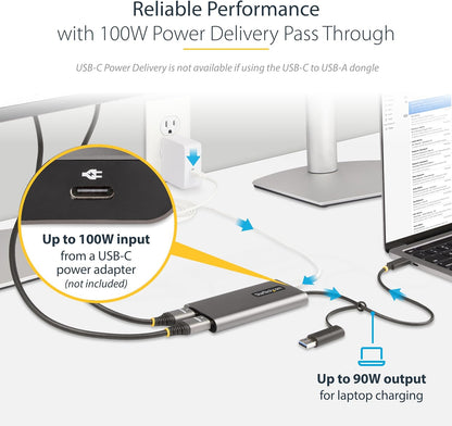 StarTech.com USB-C to Dual-HDMI Adapter - USB-C or A to 2x HDMI Monitors - 4K 60Hz - 100W PD Pass-Through - 1ft (30cm) Built-in Cable - USB to HDMI Multi-Monitor Converter for Laptop (109B-USBC-HDMI