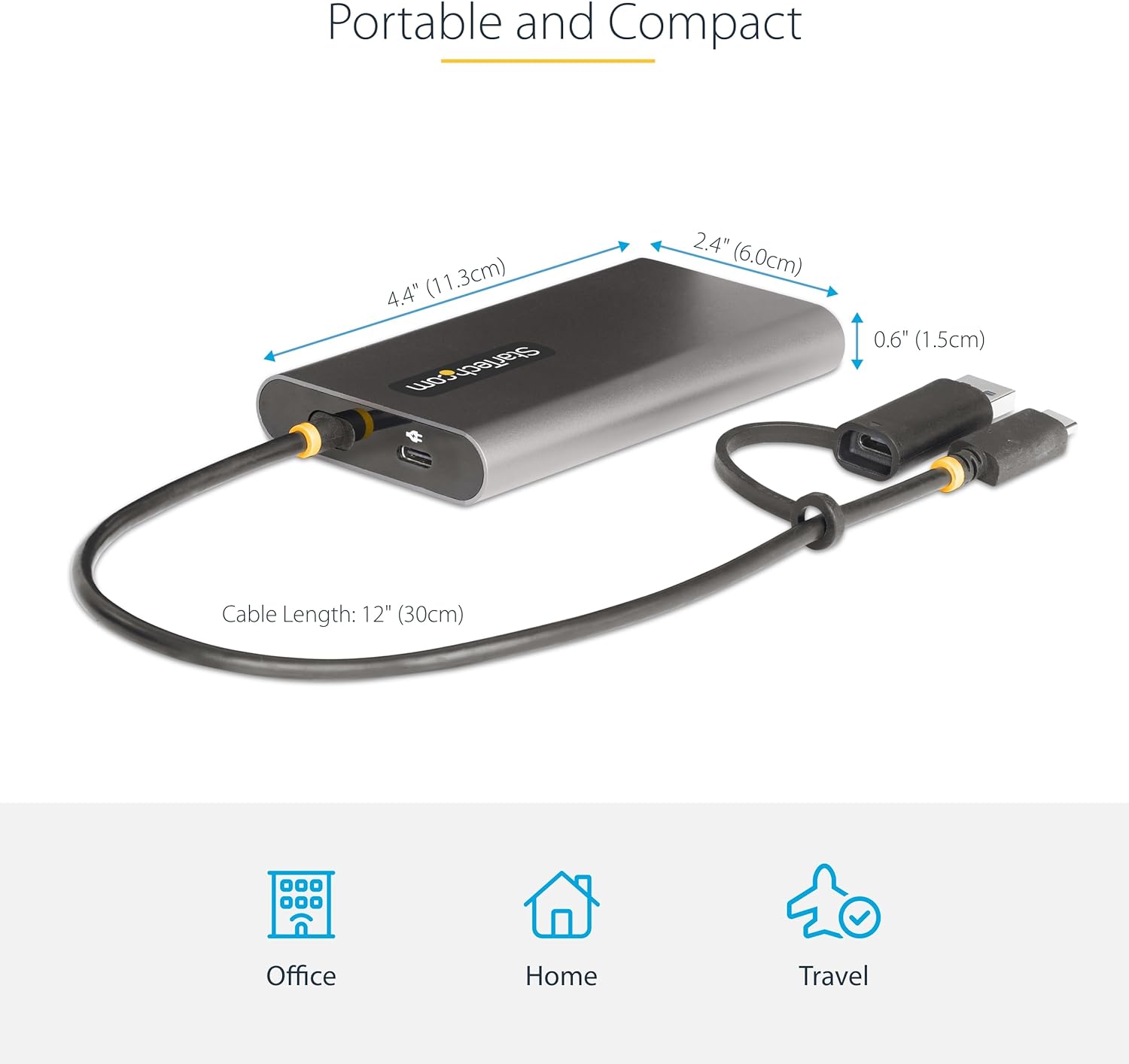 StarTech.com USB-C to Dual-HDMI Adapter - USB-C or A to 2x HDMI Monitors - 4K 60Hz - 100W PD Pass-Through - 1ft (30cm) Built-in Cable - USB to HDMI Multi-Monitor Converter for Laptop (109B-USBC-HDMI