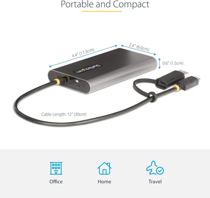 StarTech.com USB-C to Dual-HDMI Adapter - USB-C or A to 2x HDMI Monitors - 4K 60Hz - 100W PD Pass-Through - 1ft (30cm) Built-in Cable - USB to HDMI Multi-Monitor Converter for Laptop (109B-USBC-HDMI