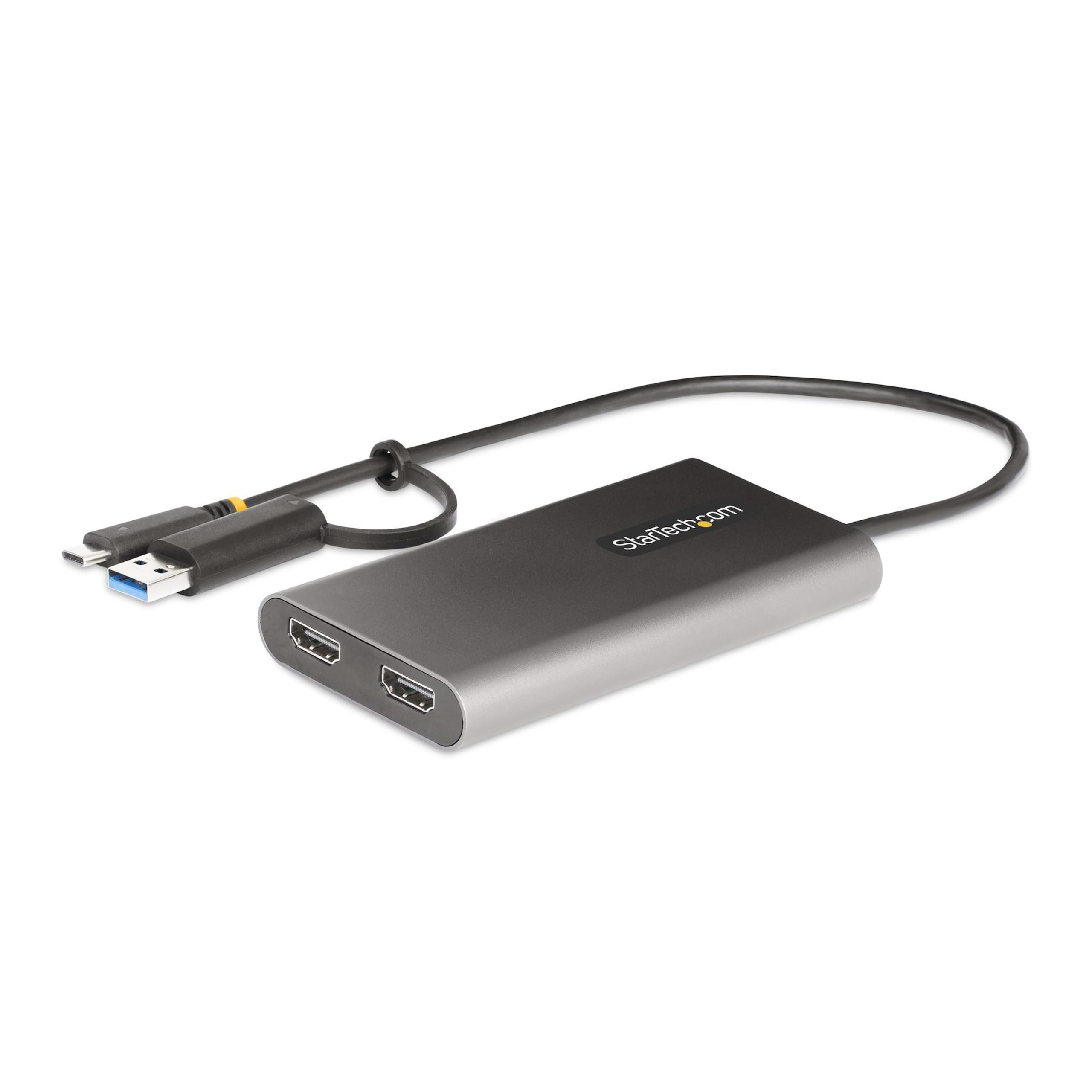 StarTech.com USB-C to Dual-HDMI Adapter - USB-C or A to 2x HDMI Monitors - 4K 60Hz - 100W PD Pass-Through - 1ft (30cm) Built-in Cable - USB to HDMI Multi-Monitor Converter for Laptop (109B-USBC-HDMI