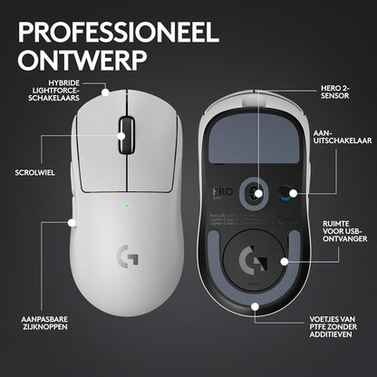 Logitech G PRO X SUPERLIGHT 2, Ratón inalámbrico para gamingratón Pro-Grade de 60 g con 5 botones programables, sensor de 44 000 DPI, velocidad de respuesta de 8 kHz, carga USB-C para PC/Mac - Blanco