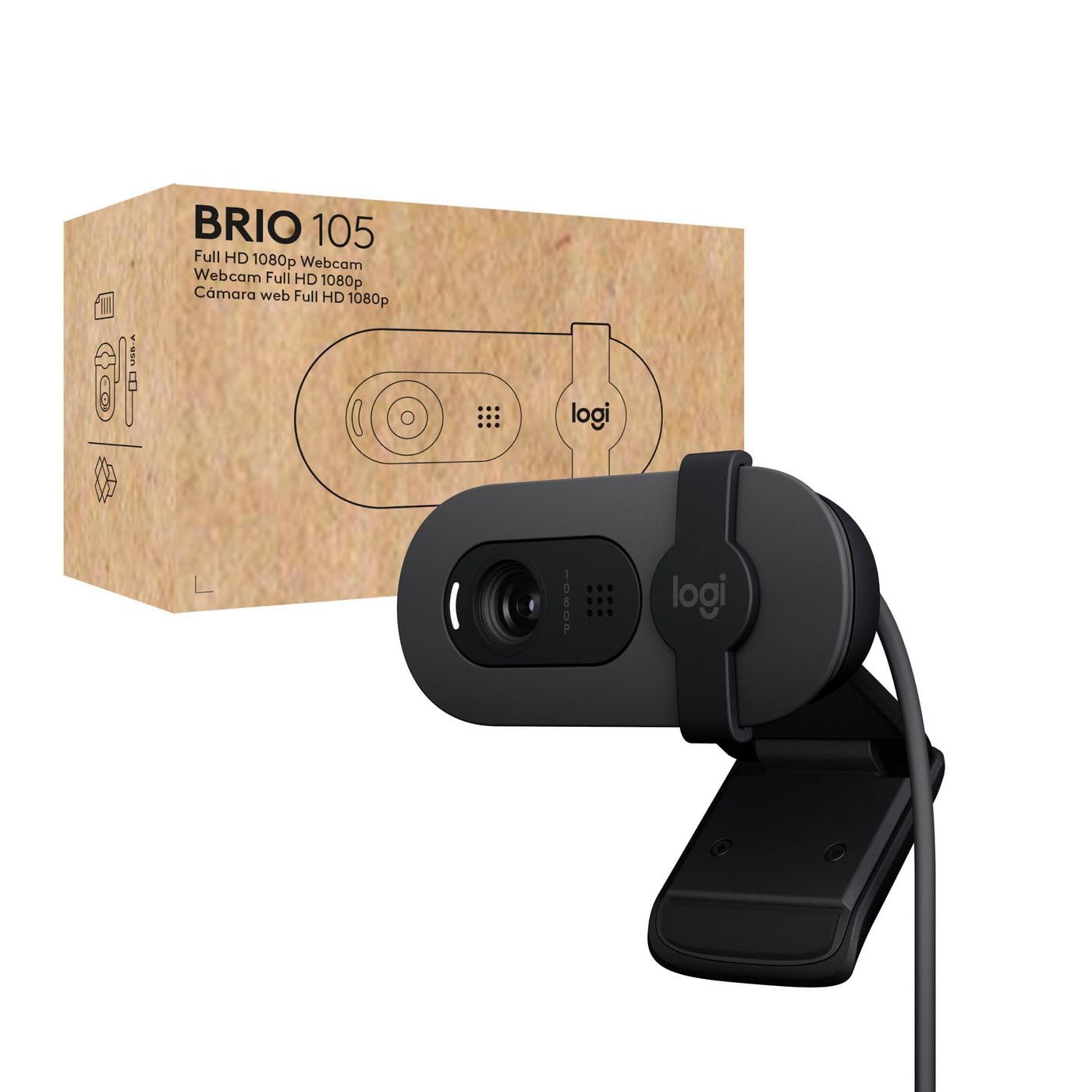 Logitech Brio 105 Full HD 1080p Business Webcam with Auto-Light Balance, USB-A, Privacy Shutter, Easy Set-Up, Compatible with Windows, macOS, ChromeOS - Graphite