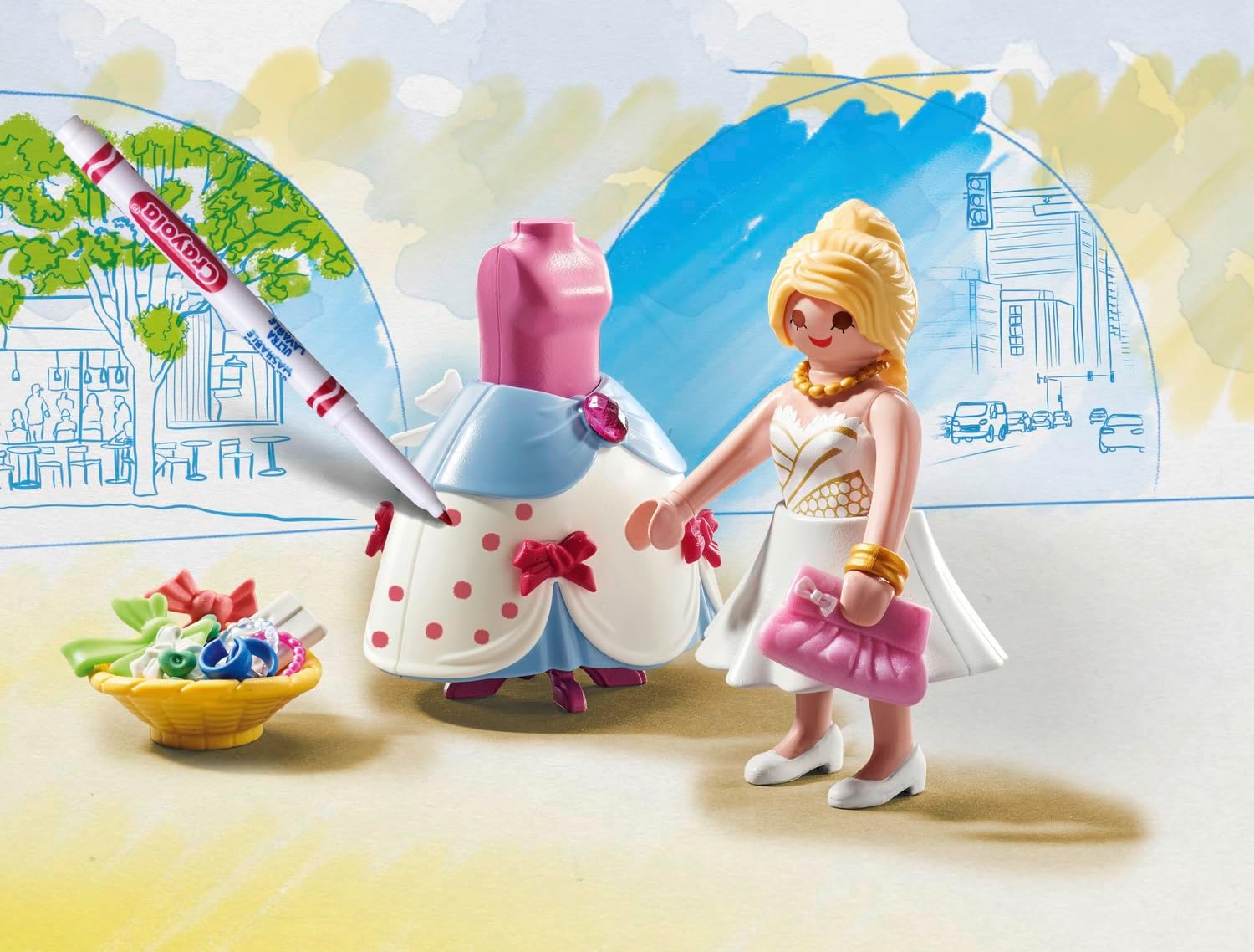 Playmobil 71374 Color Fashion Show Designer, create designs, with water-soluble markers and accessories, imaginative role play, artistic play sets suitable for children ages 5+