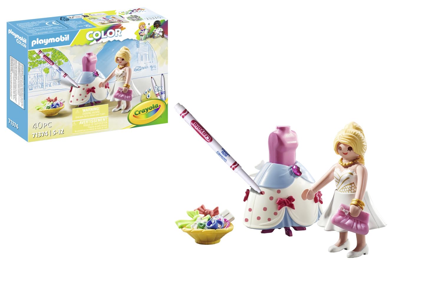 Playmobil 71374 Color Fashion Show Designer, create designs, with water-soluble markers and accessories, imaginative role play, artistic play sets suitable for children ages 5+