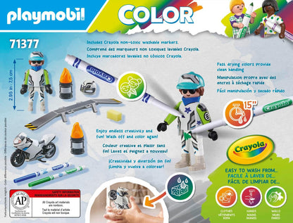 Playmobil 71377 Color Motorbike, creative vehicle design with water-soluble markers and accessories for amazing stunts, fun imaginative role play, artistic play sets suitable for children ages 5+