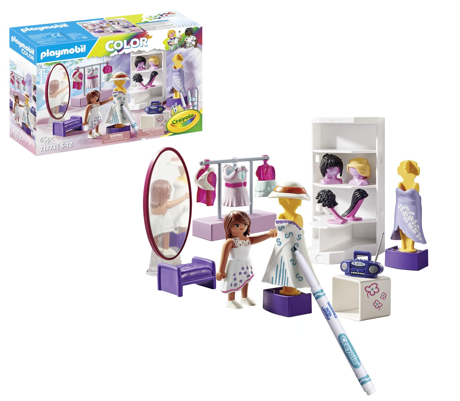 Playmobil 71373 Color Dressing Room, create unique designs for clothing styles, with water-soluble markers and accessories, imaginative role play, artistic play sets suitable for children ages 5+