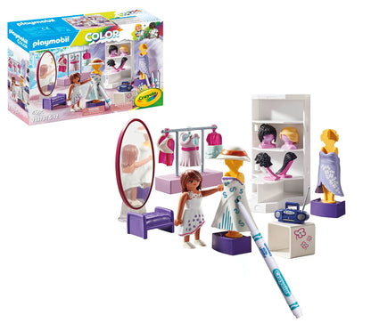 Playmobil 71373 Color Dressing Room, create unique designs for clothing styles, with water-soluble markers and accessories, imaginative role play, artistic play sets suitable for children ages 5+