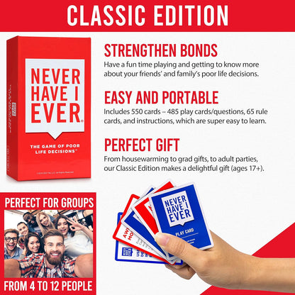 Never Have I Ever Classic Edition Card Game Set | Fun Game Night Party Games for Adults | For 4+ Players | Ages 17 +