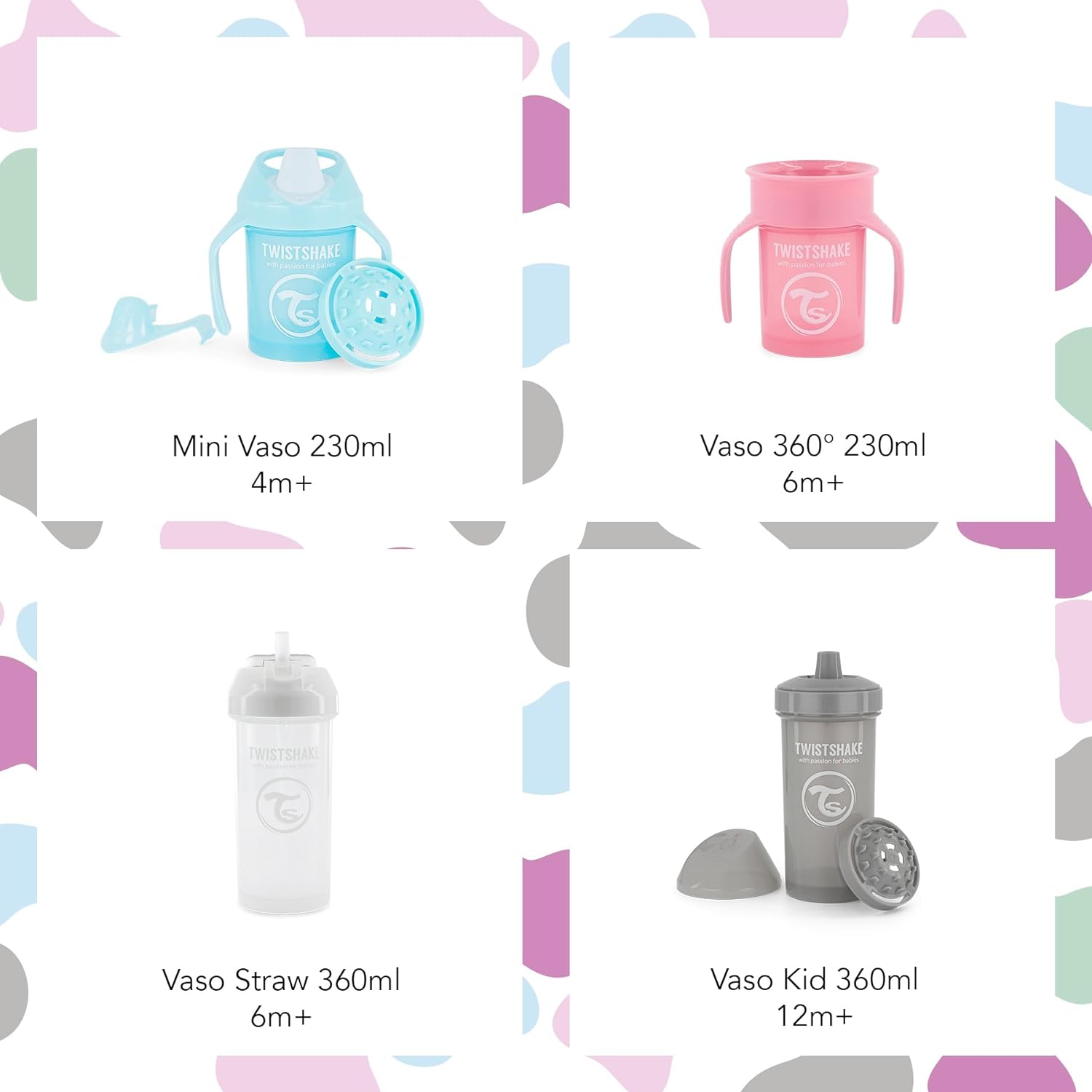 Twistshake 360 Cup Leak-Proof Sippy Cup 230 ml, Toddler Trainer Cup with 360° Drinking Rim, Ergonomic Learning Cup, from 6 Months, BPA Free, Pastel Grey