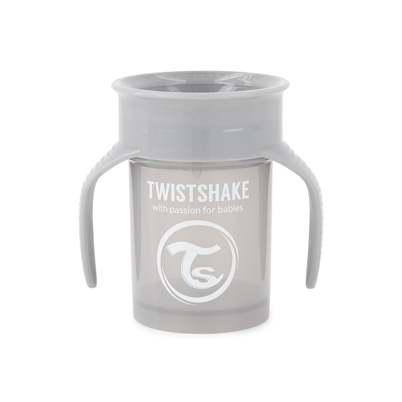 Twistshake 360 Cup Leak-Proof Sippy Cup 230 ml, Toddler Trainer Cup with 360° Drinking Rim, Ergonomic Learning Cup, from 6 Months, BPA Free, Pastel Grey