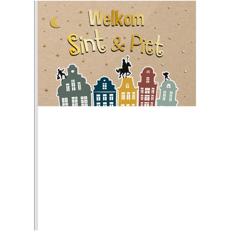 Folat 65696 Wehende Flagge 'Welkom Sint & Piet' (NL) -30x20 cm Sankt Nikolaus Nikolaustag, Mehrfarbig