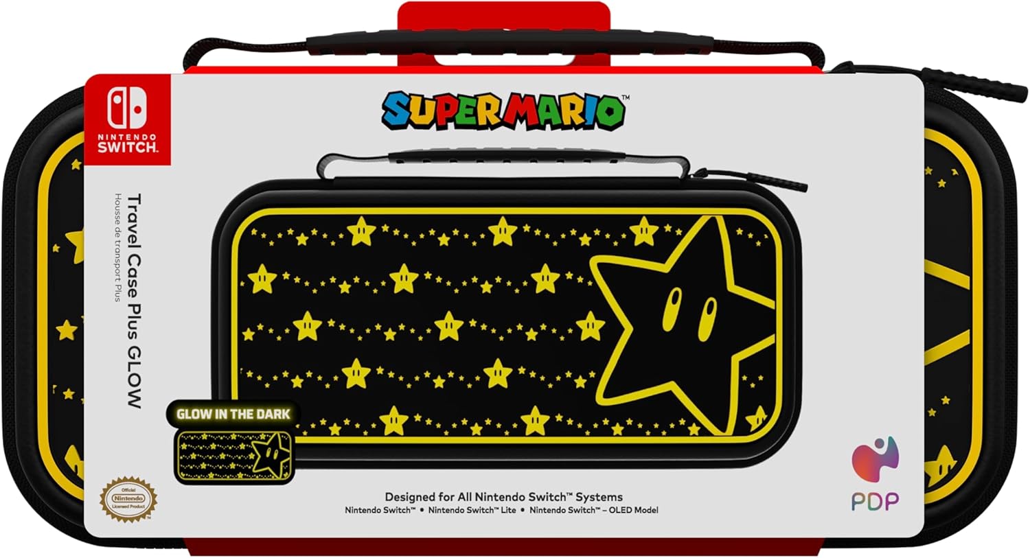 PDP Travel Case Plus Glow: Super Star per Nintendo Switch, Nintendo Switch Lite, Nintendo Switch - Modello OLED, Super Star
