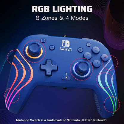 PDP Official Switch Afterglow Wave Wired Controller - Blue Prismatic Blue