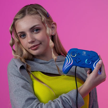 PDP Official Switch Afterglow Wave Wired Controller - Blue Prismatic Blue