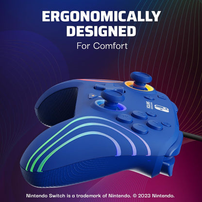 PDP Official Switch Afterglow Wave Wired Controller - Blue Prismatic Blue