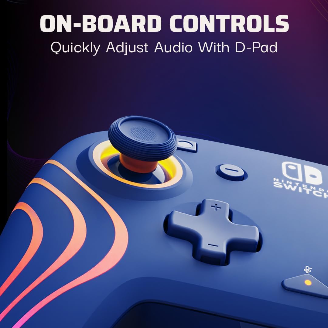 PDP Official Switch Afterglow Wave Wired Controller - Blue Prismatic Blue