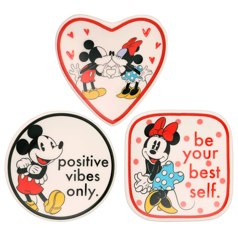 Disney Mickey and Minnie Multicoloured Ceramic Gift 3 piece Boxed Trinket Tray Set VC700375L