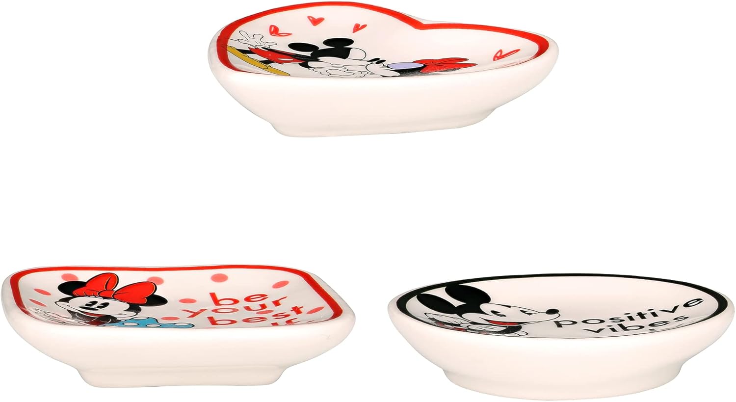 Disney Mickey and Minnie Multicoloured Ceramic Gift 3 piece Boxed Trinket Tray Set VC700375L