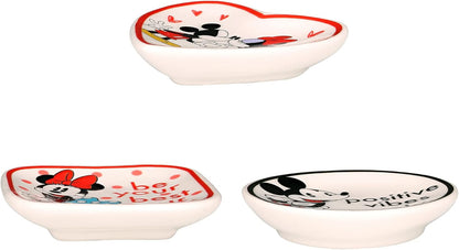 Disney Mickey and Minnie Multicoloured Ceramic Gift 3 piece Boxed Trinket Tray Set VC700375L