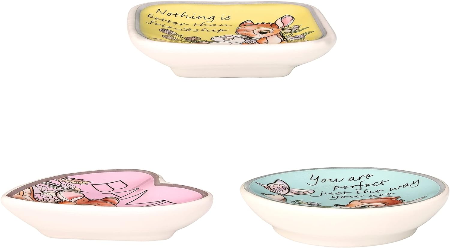 Disney Bambi Yellow, pink & blue Ceramic Gift 3 piece Boxed Trinket Tray Set VC700374L