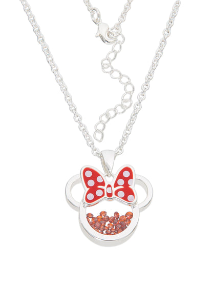 Disney Minnie Silver Plated Brass with Red enamel Bow January Birthstone Floating Stone Necklace CF00308SJANL-Q.PH