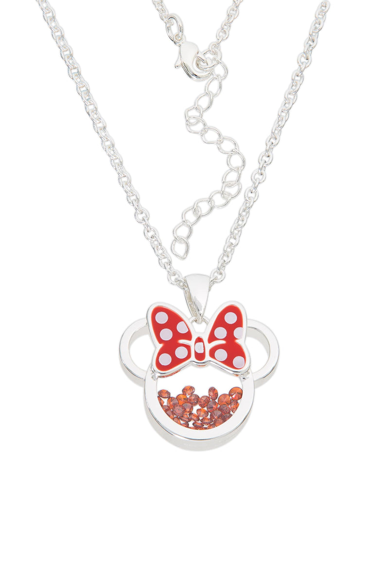 Disney Minnie Silver Plated Brass with Red enamel Bow January Birthstone Floating Stone Necklace CF00308SJANL-Q.PH