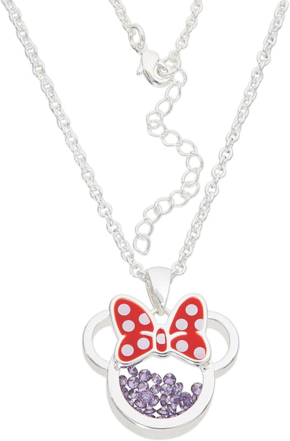 Disney Minnie Silver Plated Brass with Red enamel Bow February Birthstone Floating Stone Necklace CF00308SFEBL-Q.PH