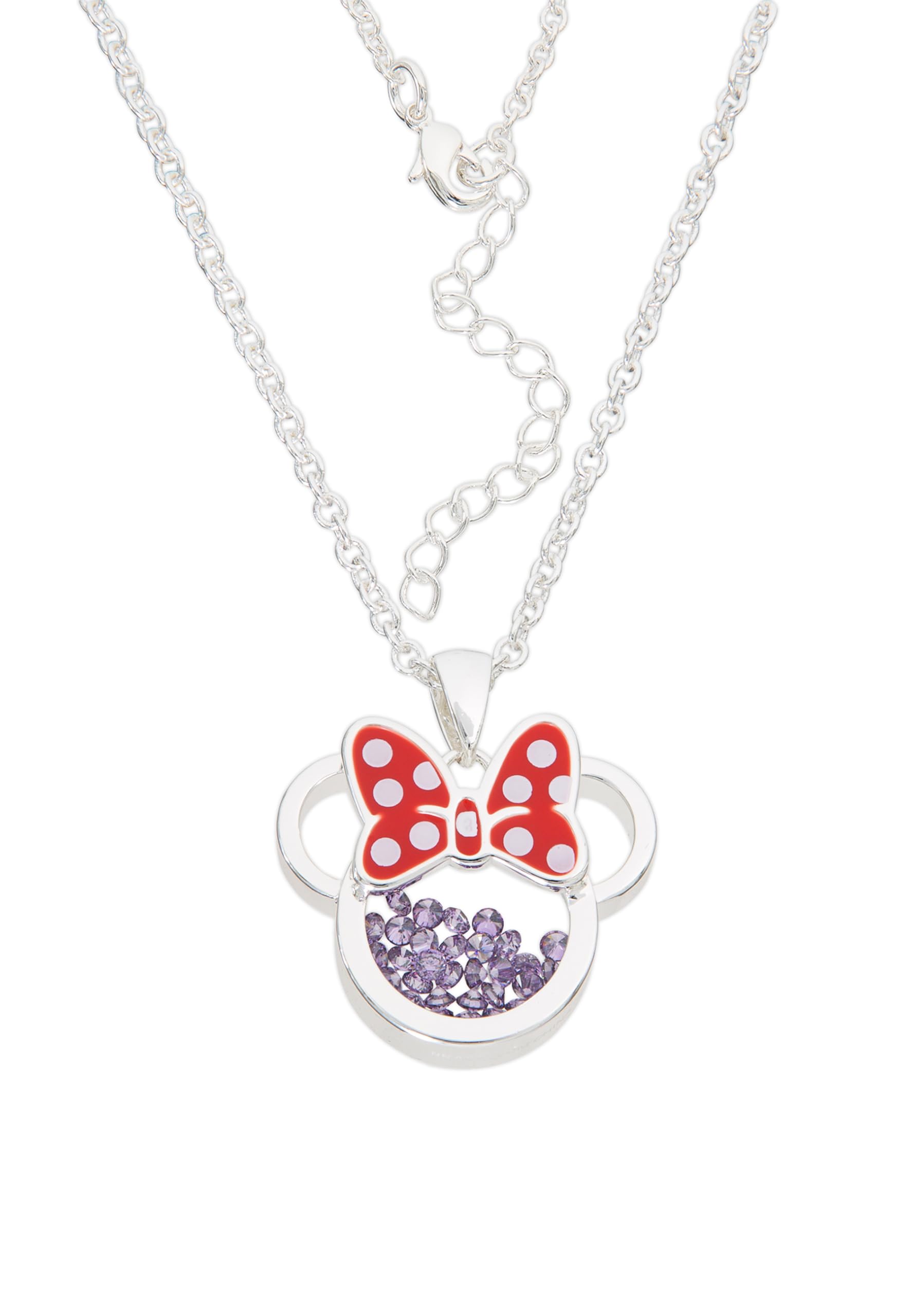 Disney Minnie Silver Plated Brass with Red enamel Bow February Birthstone Floating Stone Necklace CF00308SFEBL-Q.PH