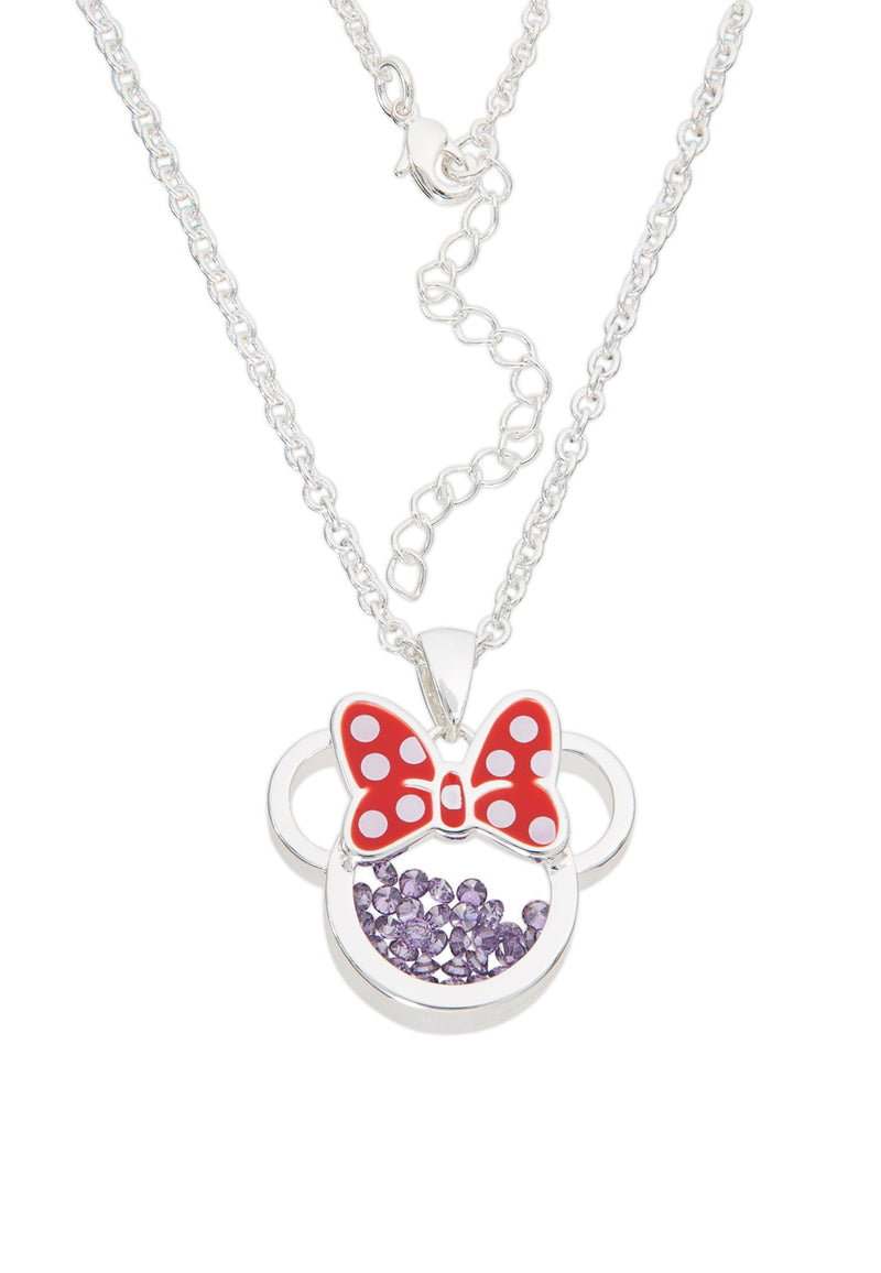 Disney Minnie Silver Plated Brass with Red enamel Bow February Birthstone Floating Stone Necklace CF00308SFEBL-Q.PH