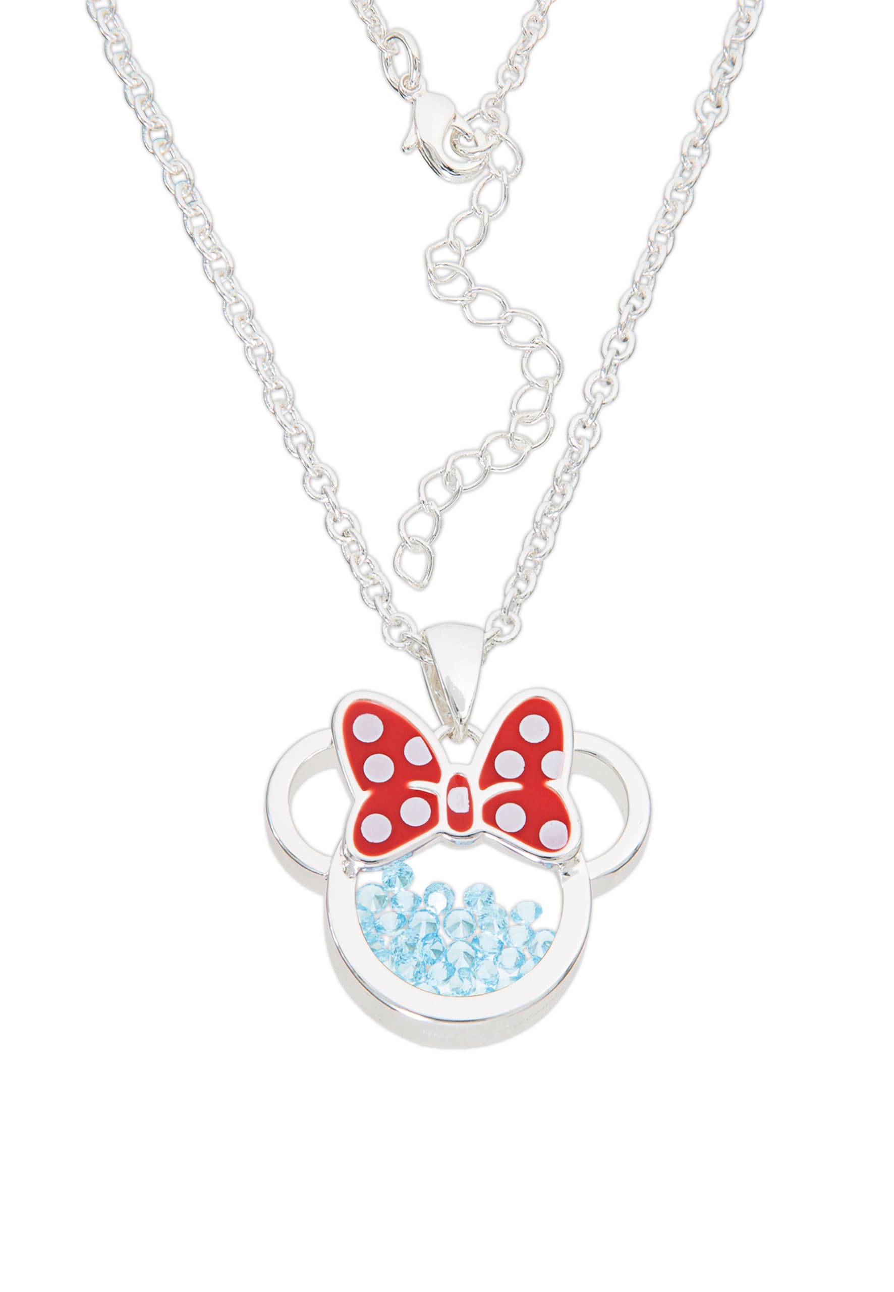 Disney Minnie Silver Plated Brass with Red enamel Bow March Birthstone Floating Stone Necklace CF00308SMARL-Q.PH