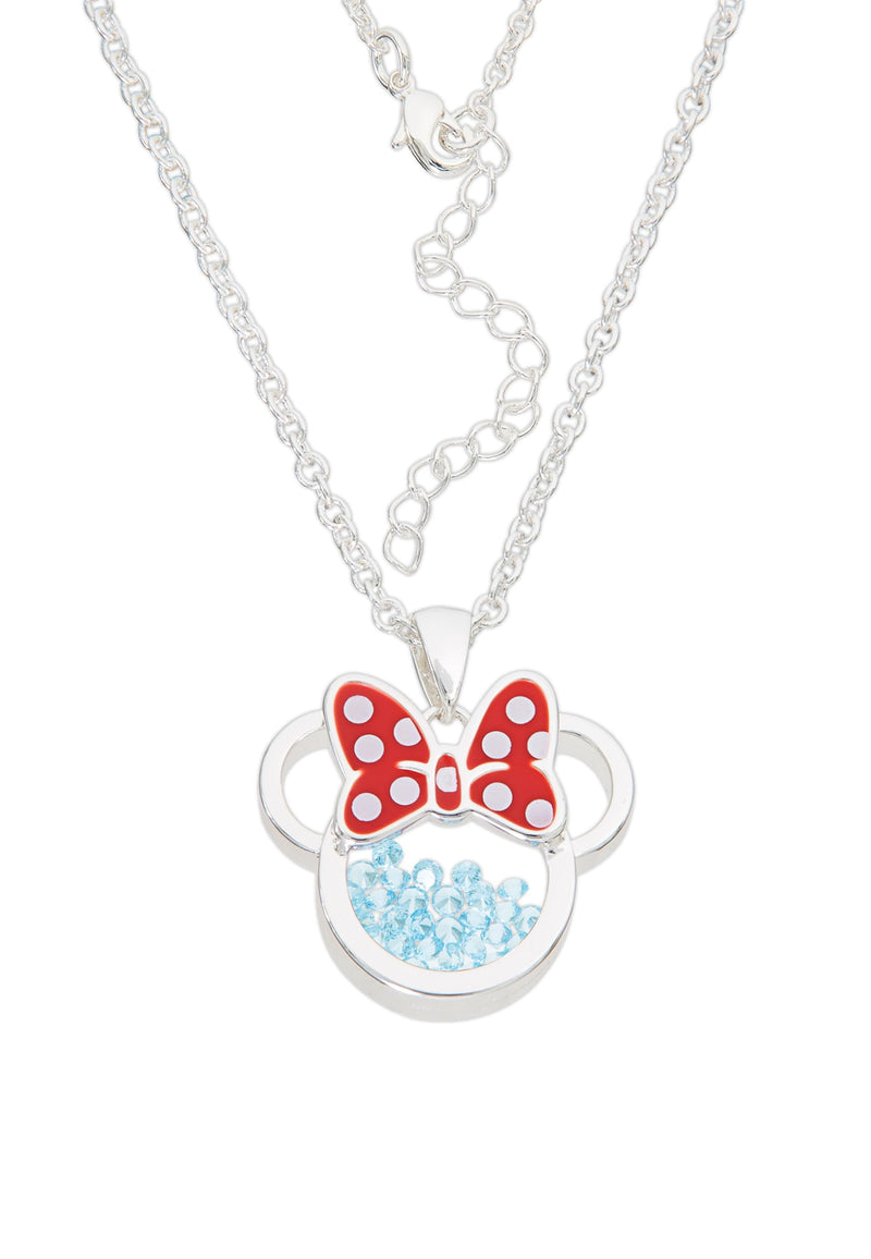 Disney Minnie Silver Plated Brass with Red enamel Bow March Birthstone Floating Stone Necklace CF00308SMARL-Q.PH