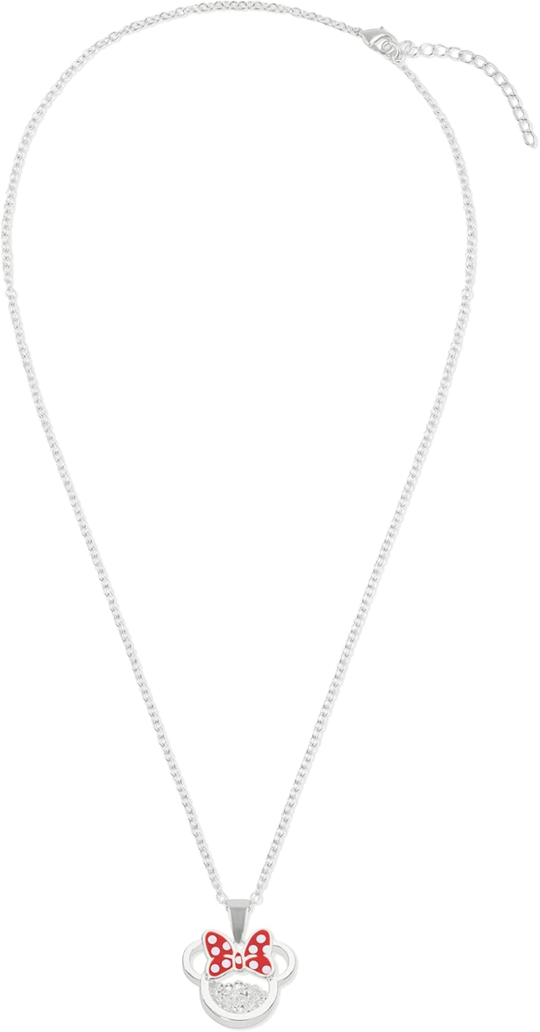 Disney Minnie Silver Plated Brass with Red enamel Bow April Birthstone Floating Stone Necklace CF00308SAPRL-Q.PH