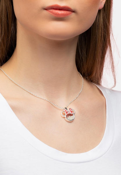 Disney Minnie Silver Plated Brass with Red enamel Bow June Birthstone Floating Stone Necklace CF00308SJUNL-Q.PH