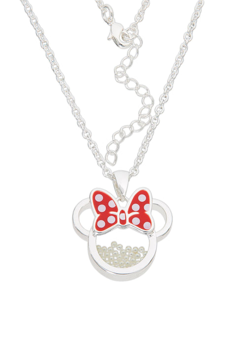 Disney Minnie Silver Plated Brass with Red enamel Bow June Birthstone Floating Stone Necklace CF00308SJUNL-Q.PH