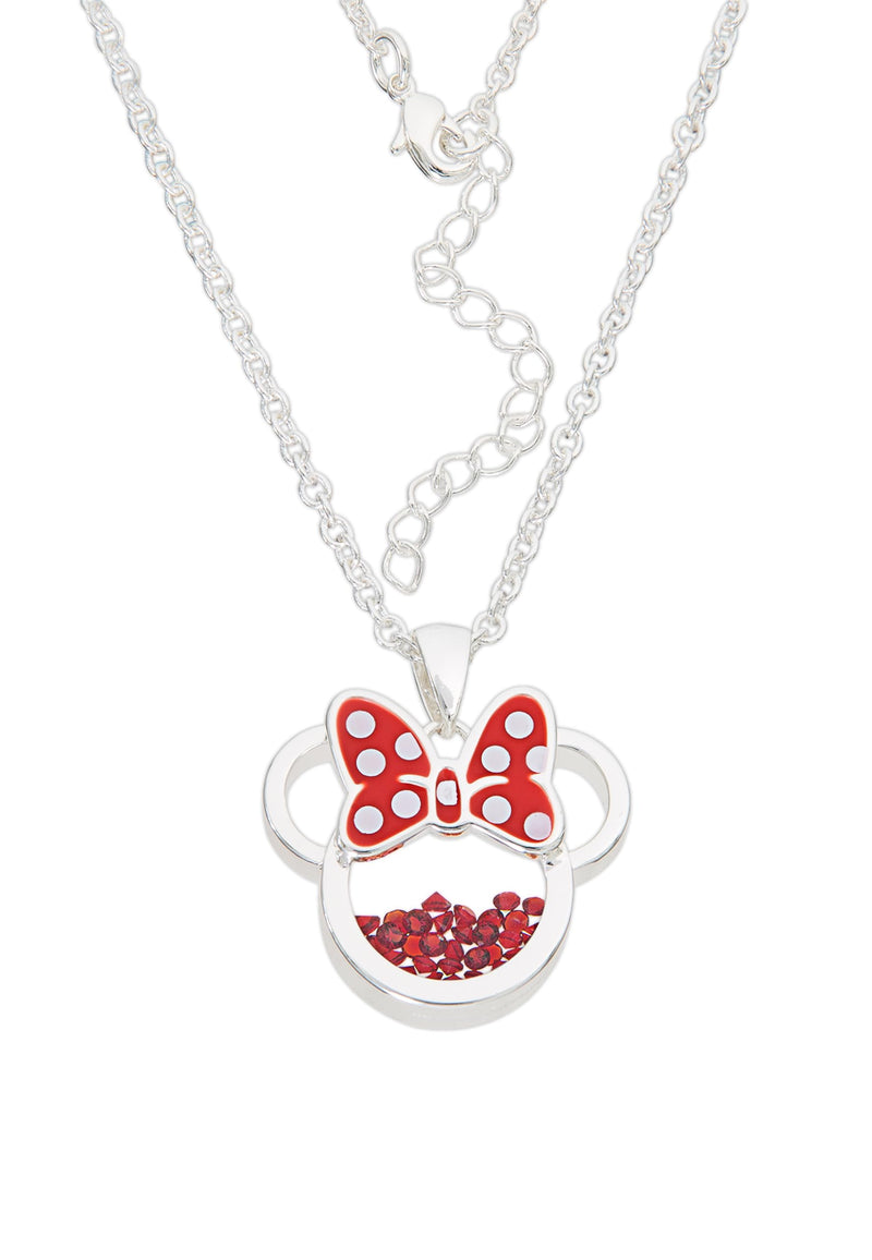 Disney Minnie Silver Plated Brass with Red enamel Bow July Birthstone Floating Stone Necklace CF00308SJUYL-Q.PH