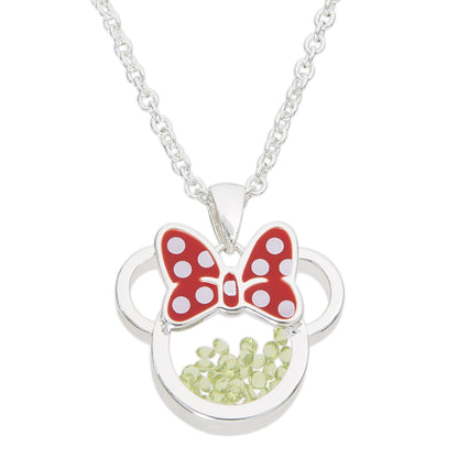 Disney Minnie Silver Plated Brass with Red enamel Bow August Birthstone Floating Stone Necklace CF00308SAUGL-Q.PH