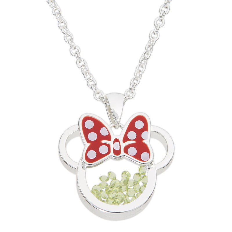 Disney Minnie Silver Plated Brass with Red enamel Bow August Birthstone Floating Stone Necklace CF00308SAUGL-Q.PH