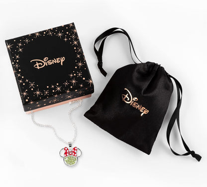 Disney Minnie Silver Plated Brass with Red enamel Bow August Birthstone Floating Stone Necklace CF00308SAUGL-Q.PH